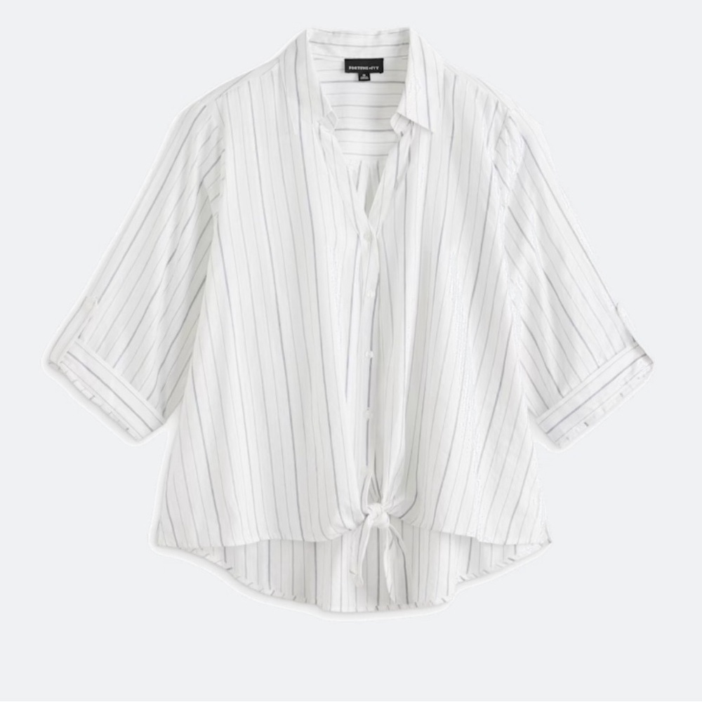 Chic White Striped Button-Down Shirt